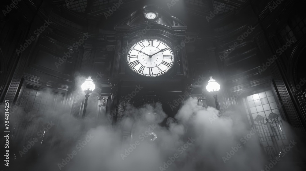 Poster a clock on the wall keeps ticking at the same time never moving forward as the repetitive moments co