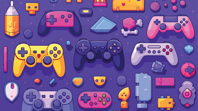 Vector image. video game icons with purple background