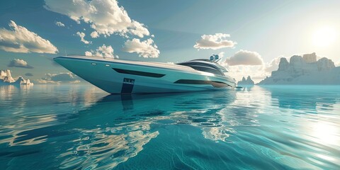 photo of luxury yacht on the ocean  - obrazy, fototapety, plakaty