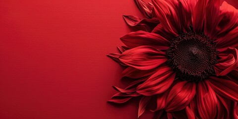 photo of red sunflower with deep red copy space