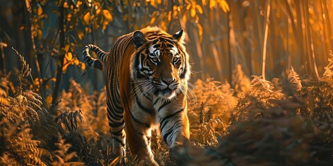 photo of tiger stalking - obrazy, fototapety, plakaty
