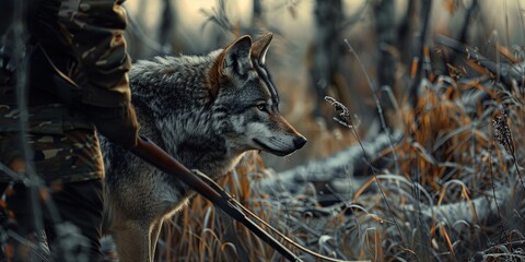 A wolf hunting in the woods - obrazy, fototapety, plakaty