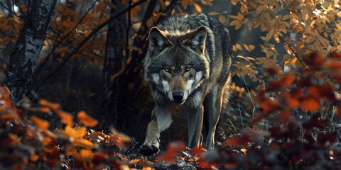 A wolf hunting in the woods