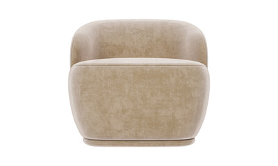 Modern Beige Velvet  fabric armchair  isolated on white background. Furniture Collection