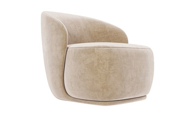 Modern Beige Velvet  fabric armchair  isolated on white background. Furniture Collection