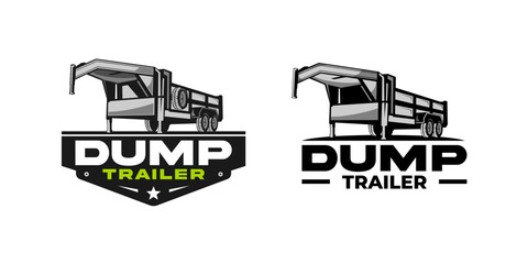 The vector logo showcases a dump trailer with two or three wheels, displaying strength and durability. Ideal for businesses in the transportation or construction industry.