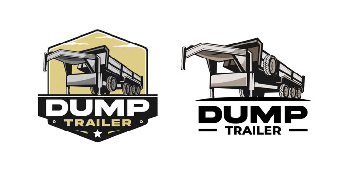 The vector logo showcases a dump trailer with two or three wheels, displaying strength and durability. Ideal for businesses in the transportation or construction industry.