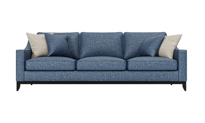 Modern and luxury blue sofa with cushions isolated on white background. Furniture Collection