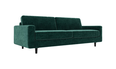 Modern and luxury green velvet sofa isolated on white background. Furniture Collection