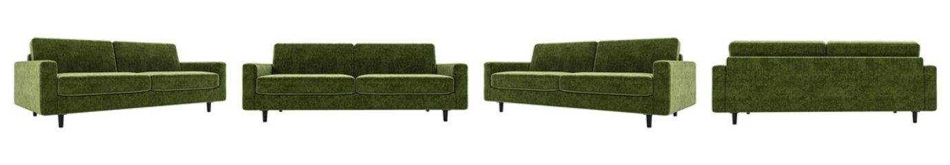 Modern and luxury green velvet sofa set  isolated on white background. Furniture Collection.