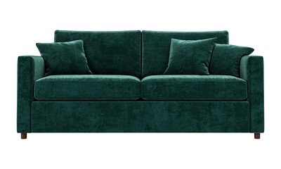 Modern and luxury green velvet sofa isolated on white background. Furniture Collection