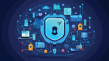 Vector image cyber security icons with blue background