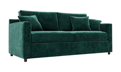 Modern and luxury green velvet sofa isolated on white background. Furniture Collection