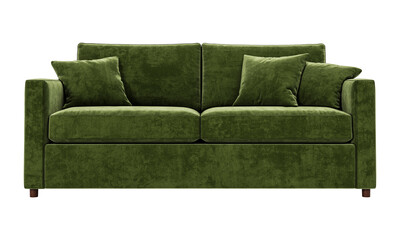 Modern and luxury green velvet sofa isolated on white background. Furniture Collection.