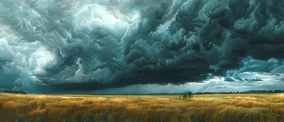 Storms Approach, showcasing the menacing beauty of dark, ominous rainclouds as they gather, signaling the onset of a powerful storm - obrazy, fototapety, plakaty