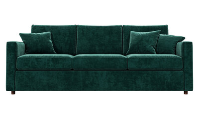 Modern and luxury green velvet sofa isolated on white background. Furniture Collection.
