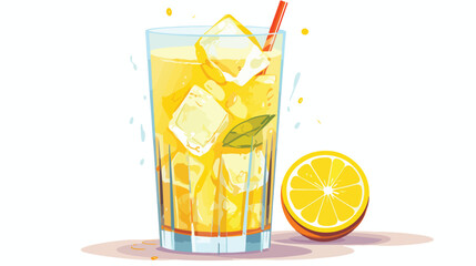 Vector image drink icon with ice and lemon with whi