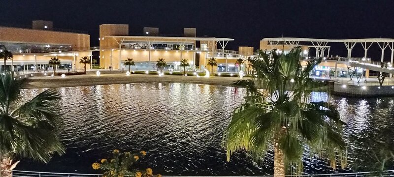 A view of water, coffee and a building in Jubail Industrial City