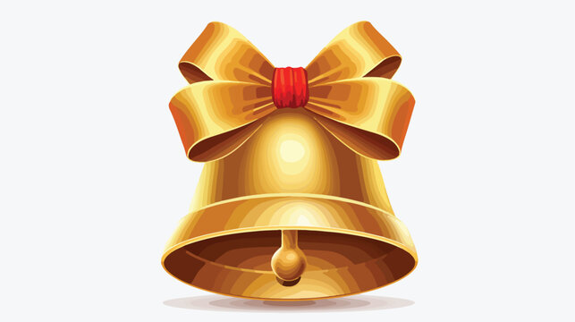 Vector image gold christmas bell with red bow with