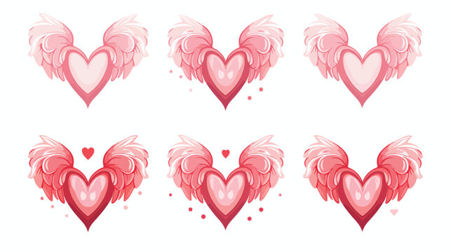Vector image hearts with wings on white background