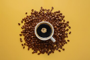 Artistic arrangement of coffee elements in a creative composition - Powered by Adobe