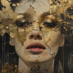 golden mystery, an abstract art piece with textured elements and blurred details