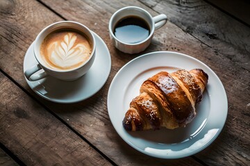 Morning indulgence croissant paired with a cup of coffee