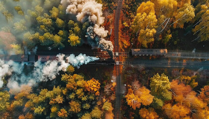 Vintage Steam Train Chugging Through Autumn Forest