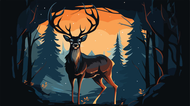 Vector image illustration of deer with dark background