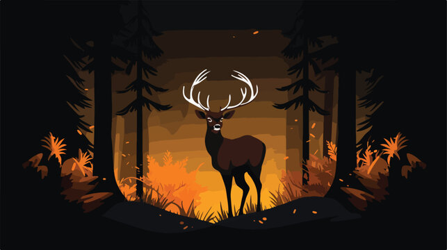Vector image illustration of deer with dark background