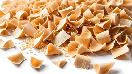 Rustic Organic Wood Shavings: Eco-Friendly Craftsmanship Isolated on White Background