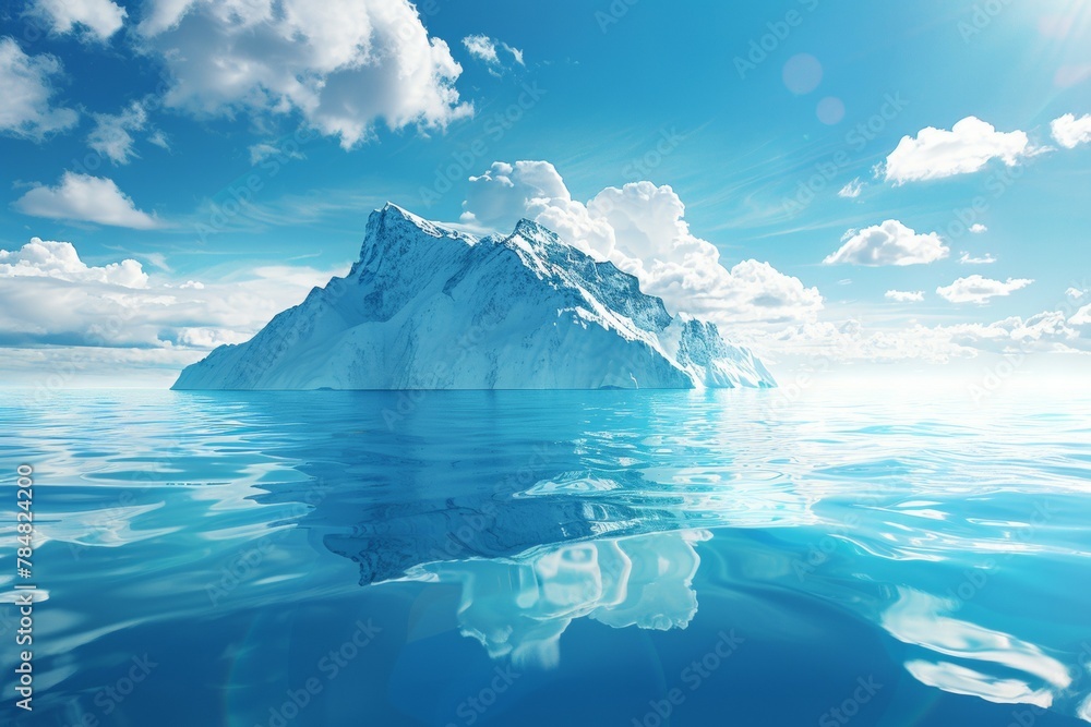 Poster a large ice block is floating in the ocean. business concept