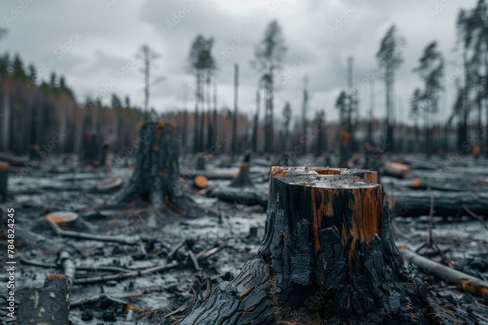 Poster stump from felled tree in drought concept. record summer heat. background of the consequences of env