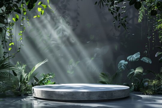 Round Concrete Table in Greenery Setting