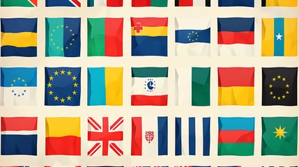 Foto op Plexiglas An image showcasing the flags of all 27 member countries of the European Union arranged in a grid pattern, with each flag represented in vibrant colors and accurate proportions. © DigitaArt.Creative