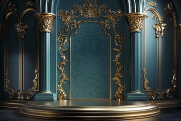 Opulent Blue Room With Gold Trimming and Columns