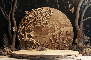 Wooden Carving of a Forest Scene