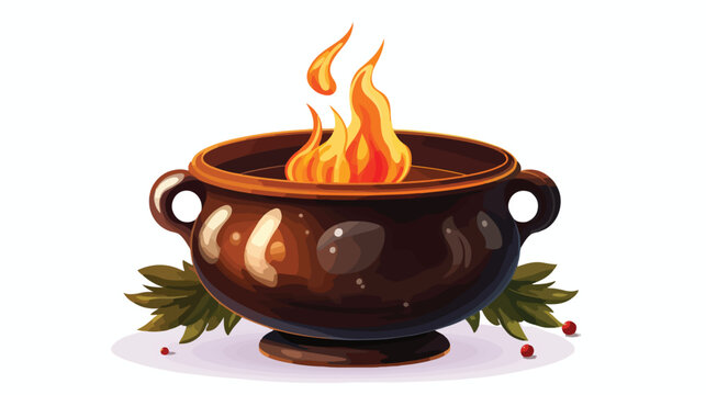 Vector image of cauldron with a lit christmas candl