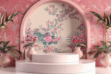 Room With Wallpapered Wall and Vase of Flowers
