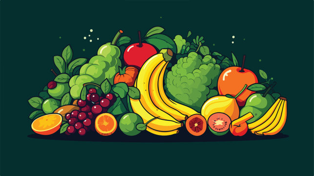 Vector image of fruits and vegetables in vivid colo