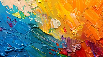 An abstract oil painting background in a symphony of vibrant colors and fluid shapes. Brushstroke painting that captures the expressiveness and depth of art. - obrazy, fototapety, plakaty