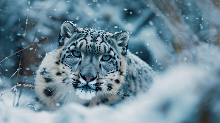 Elegant snow leopard blending seamlessly