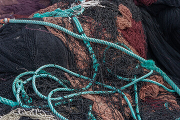 Ropes and fishing nets piled up