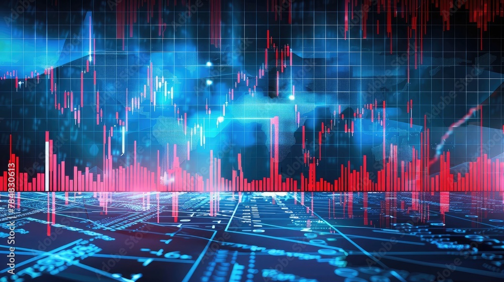 Poster stock market abstract finance background with motion graph, chart bars and financial information. gl