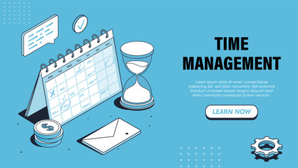 Isometric time management vector poster