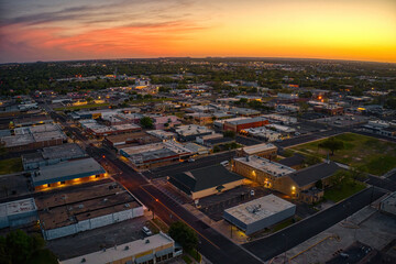 Aerial View of Downtown Killeen, Texas at Sunset in Spring - 784832056