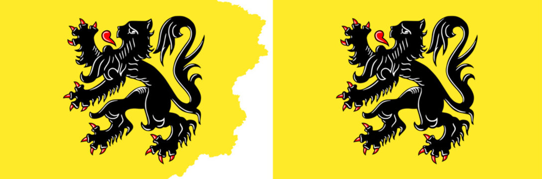 Lion flags vector. Standard flag and with torn edges
