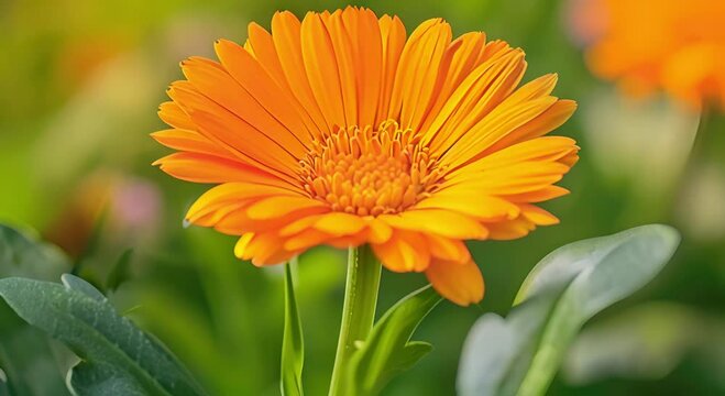 Captivating Close-Up of a Beautiful Calendula Medicinal Flower Enhanced by a Natural Plant Background, Showcasing Nature's Healing Beauty
