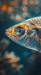 Macro photography of advancements in sustainable fisheries, realistic natural science photography, copy space