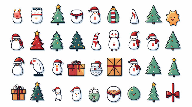 Vector image set of 25 christmas icons with white background